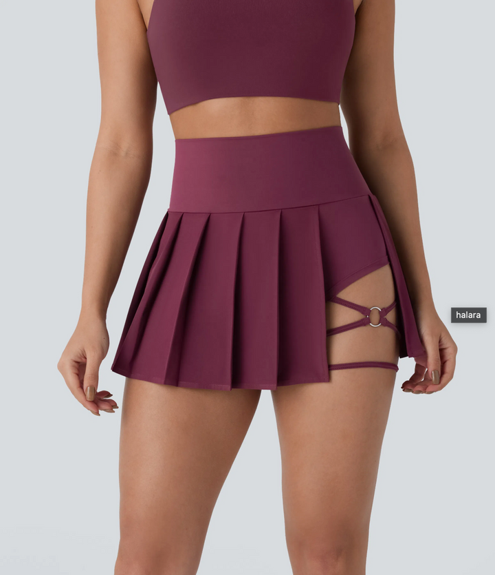 Breezeful™ High Waisted Pleated 2-in-1 Side & Back Pocket Asymmetric Hem Quick Dry Mini Dance Skirt