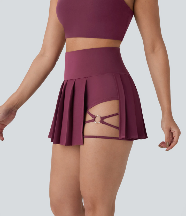 Breezeful™ High Waisted Pleated 2-in-1 Side & Back Pocket Asymmetric Hem Quick Dry Mini Dance Skirt