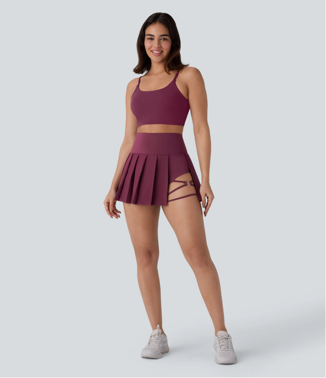 Breezeful™ High Waisted Pleated 2-in-1 Side & Back Pocket Asymmetric Hem Quick Dry Mini Dance Skirt