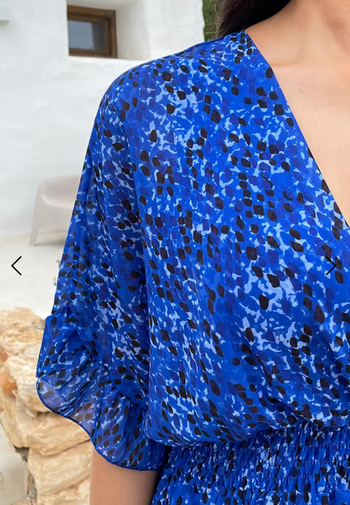 Ruffle Layered Dress Print Cobalt