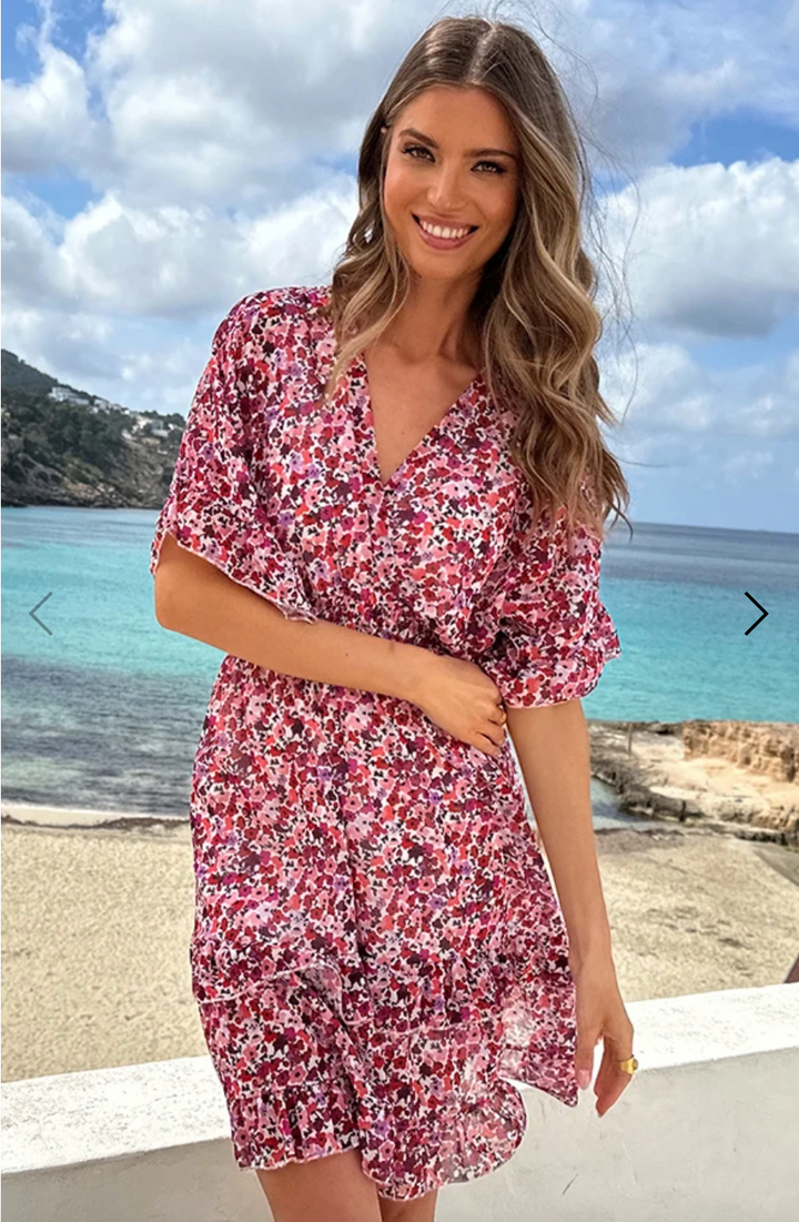 Ruffle Layered Dress Print Cobalt